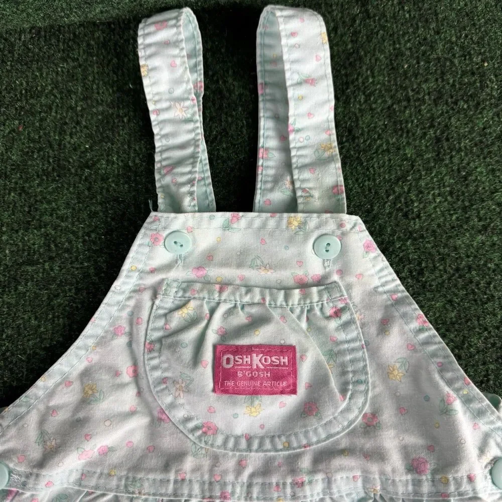Vintage OshKosh Bgosh Overalls Baby Girls Floral Shortalls Vestbak Blue Size 5
